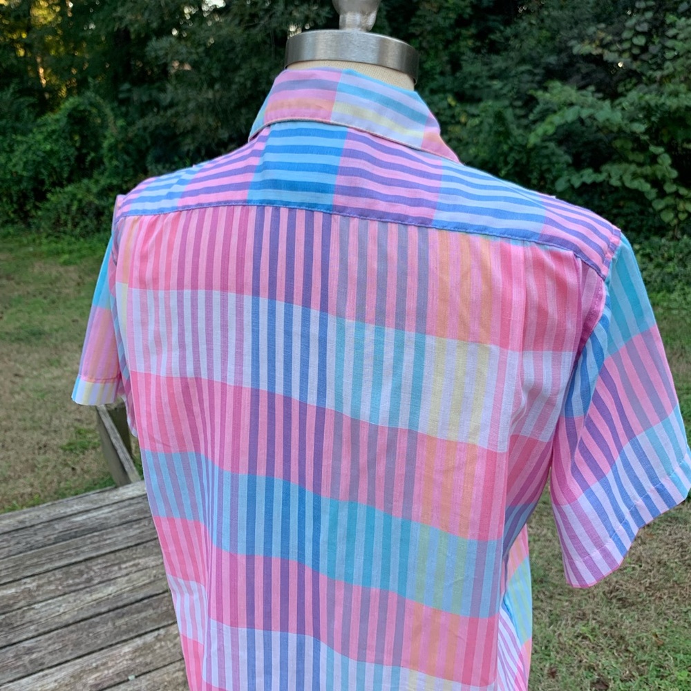 Short Sleeve Stripe and Plaid Button-Up - Picture 7 of 8
